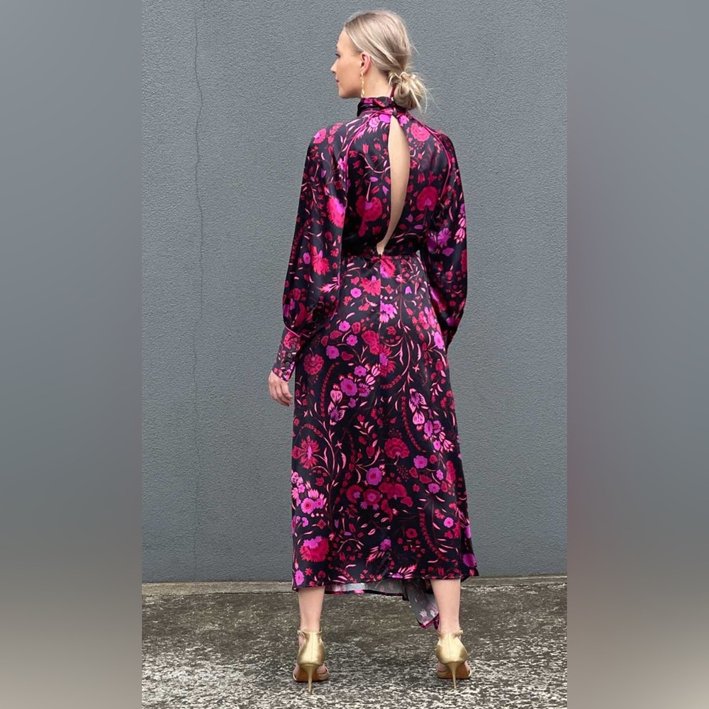 Sabina Musayev NEW ELODIA Long Sleeve Back Cut Out Black Floral Dress Sz S $865 - Picture 6 of 16